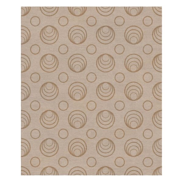 Neutraler Teppich mit Tufting-Technik, der konzentrische Kreise in hellem Taupe auf cremefarbendem Hintergrund zeigt.