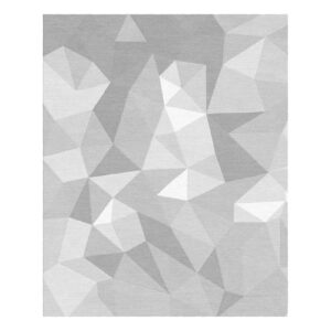 Zeitgenössischer getufteter Teppich mit facettiertem geometrischem Design in Hell- und Mittelgrautönen.