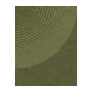 Minimalistischer olivgrüner Handtuft-Teppich mit konzentrischen Kreisen, dessen monochromatisches Farbschema.