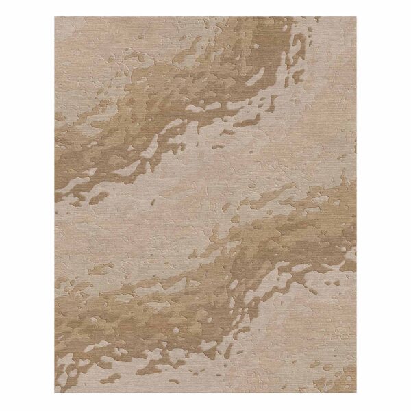 Getufter Teppich mit abstraktem Aquarell-Effekt in weichen Beige- und Cremtönen. Das organische Muster zeigt subtile Wirbel und Spritzer, die natürliche Stein.