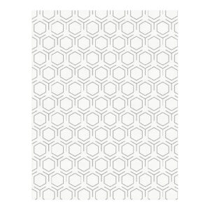 Minimalistischer weißer Tufting-Teppich mit dünnem, grauem Sechseck-Muster durchgehend.