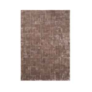 Handgetufteter Wollteppich in Taupe mit dreidimensionalem Mosaik-Relief-Muster, moderne geometrische Textur für zeitgenössische Einrichtung.